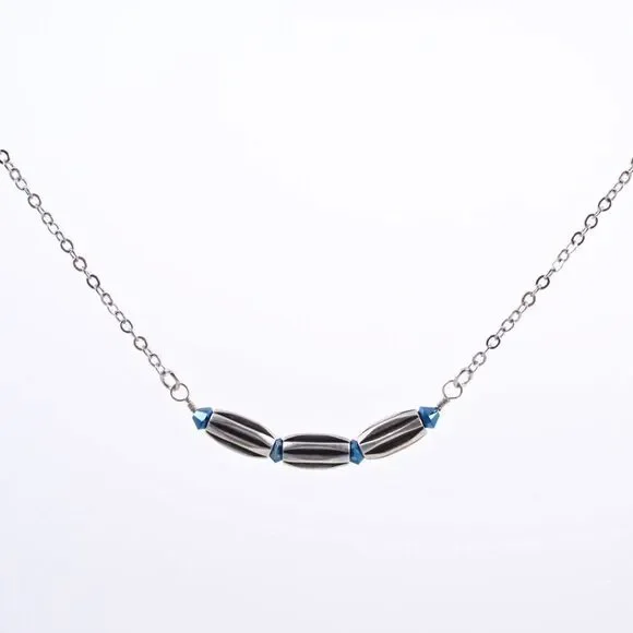 Blue Swarovski Dainty Silver Bar Necklace - Picture 3 of 4